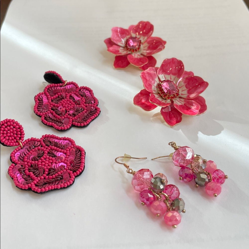 Pink and Red Floral Earrings Set